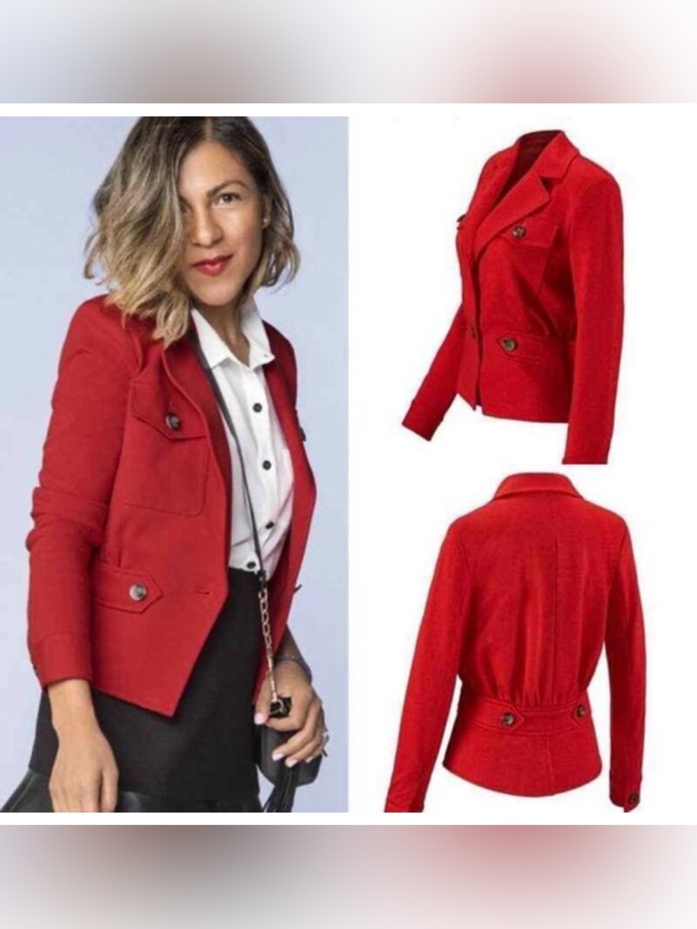 Cabi #3374 Little Red Jacket Size 16 Single Button Closure, Front Pockets